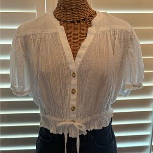 Free People White Buttom up with Tie
